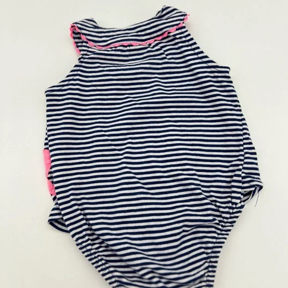Carters Girls Toddlers Navy Striped Pink Crab Jumpsuit One Piece 3 Months - Picture 3 of 3